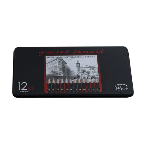 Sketching Pencil Set of 12 Black Tin Case [IP][1Set]
